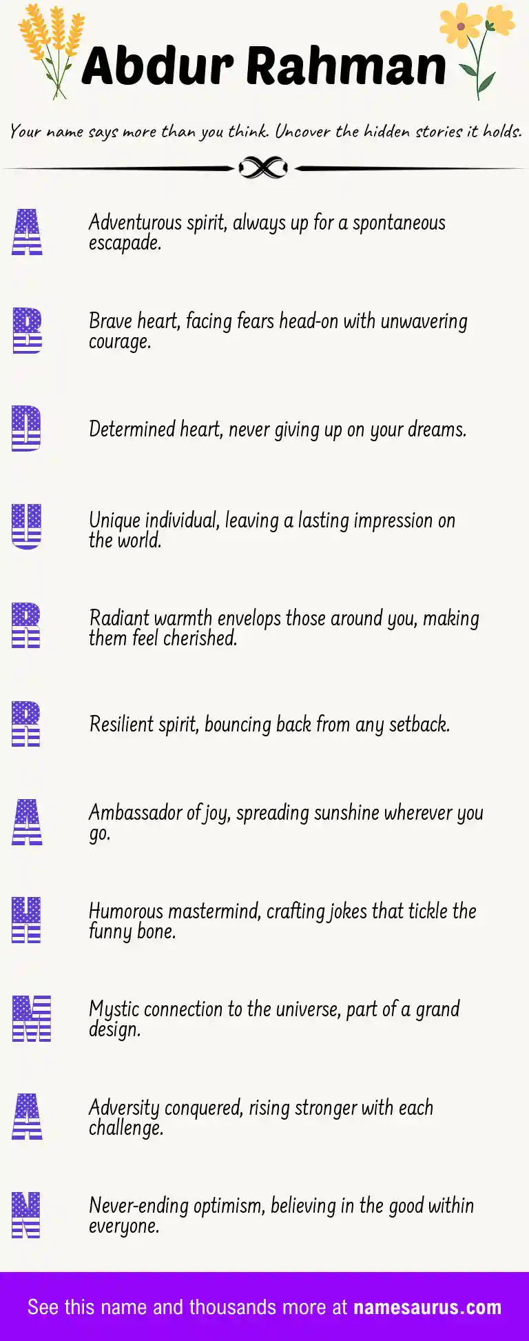 Acrostic poem about Abdur Rahman.